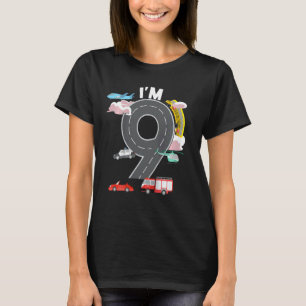 Kinder ich bin 9 Jahre alt Auto Fire LKW Flugzeug T-Shirt