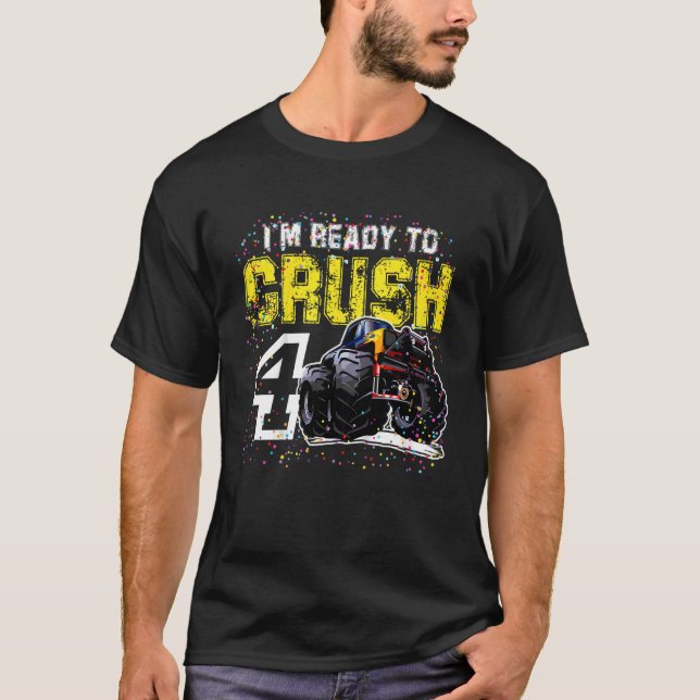 Kinder Ich bin bereit 4 Monster Truck 4. Geburtsta T-Shirt (Vorderseite)