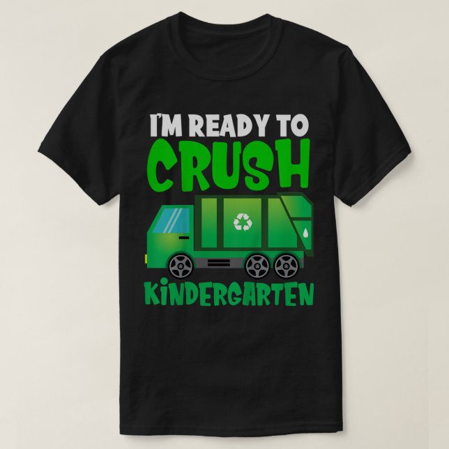 Kinder Ich bin bereit, den Kindergarten-Müllwagen  T-Shirt (Design vorne)