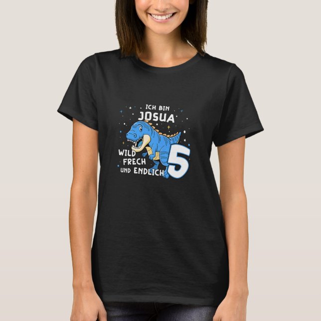 Kinder ich bin Josua endlich 5 Blue Dino TRex Kids T-Shirt (Vorderseite)