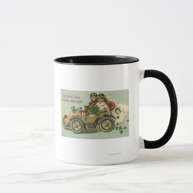 Kinder im Auto mit Kleeblättern Tasse (Rechts)
