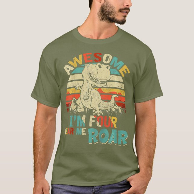 Kinder im Four Hear mir Roar Dinosaur Birthday Boy T-Shirt (Vorderseite)