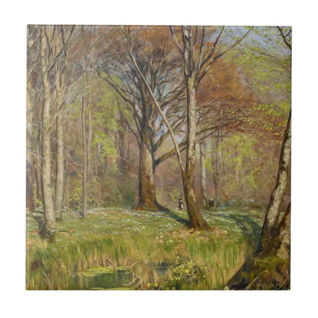 Kinder im Frühjahrswald H.A. Brendekilde Fliese (Vorderseite)