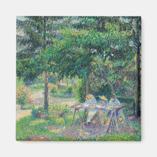 Kinder im Garten sitzend von Camille Pissarro Magnet