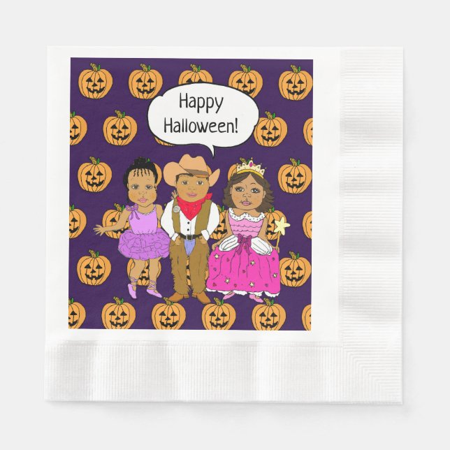 Kinder im Halloween-Party der Kostüme Serviette (Vorderseite)