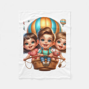 Kinder im Heißluftballon-Decke Fleecedecke
