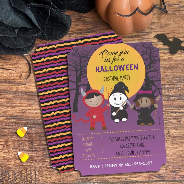 Kinder im KostümHalloween-Party Lila Einladungen (Von Creator hochgeladen)