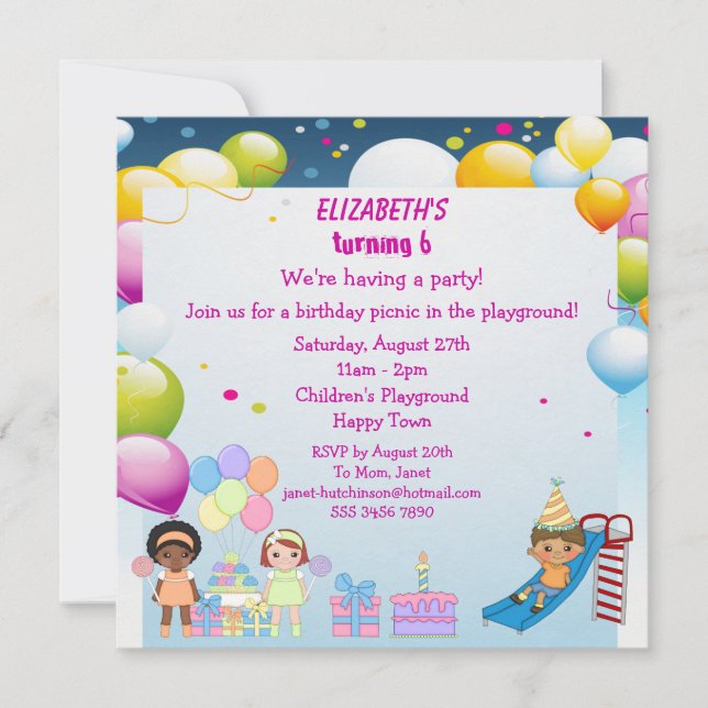 Kinder im Party Playground laden ein Einladung (Vorderseite)