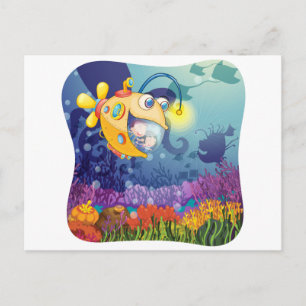 Kinder im U-Boot unter Wasser Postkarte