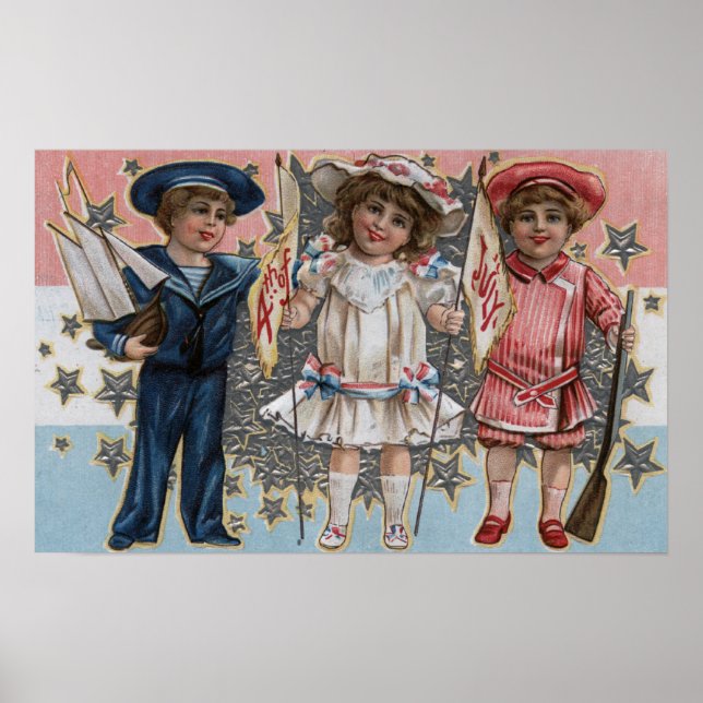 Kinder in Blau, Weiß und Rosa Poster (Vorne)