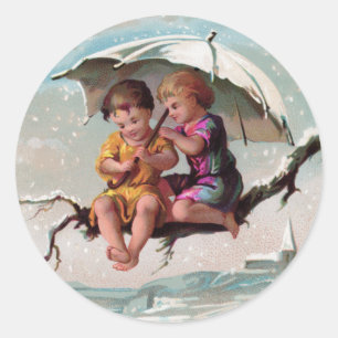 Kinder in den Baumwipfeln Rund Sticker