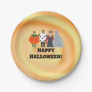 Kinder in Kostümen Frohe Halloween-Teller Pappteller