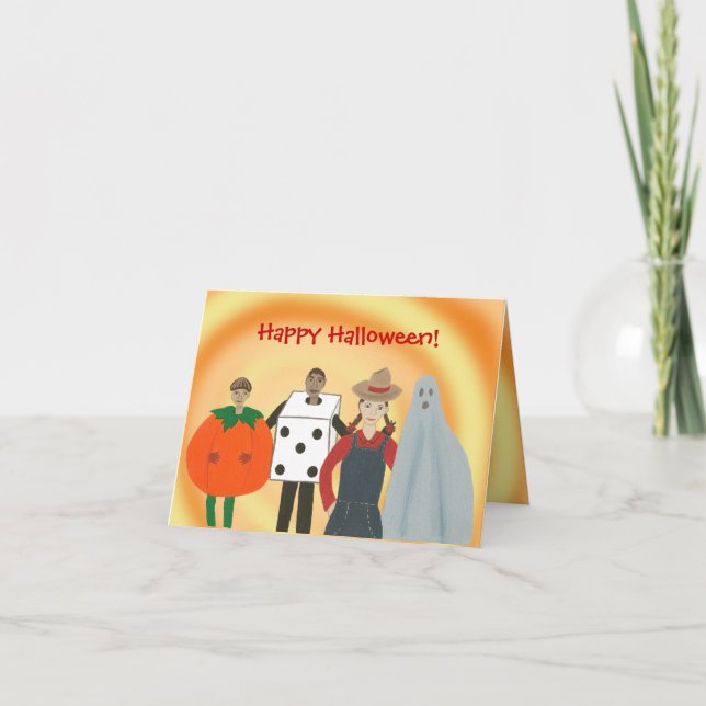 Kinder in Kostümen, glückliche Halloween-Karten Karte (Vorderseite)