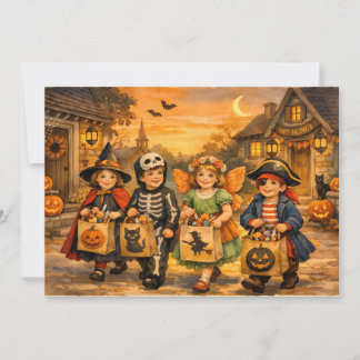 Kinder in Vintage-Halloween-Kostümen Feiertagskarte