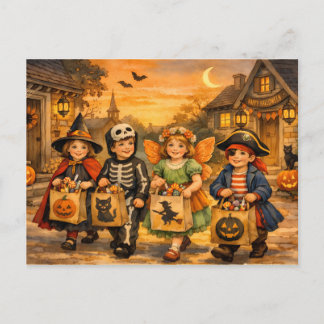 Kinder in Vintage-Halloween-Kostümen Postkarte