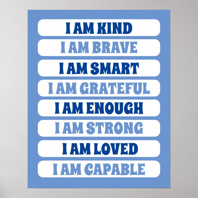 Kinder jagen blaue Affirmationen für die Kindergar Poster (Vorne)