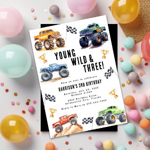 Kinder Jung Wild Und Drei Monster Trucks Einladung