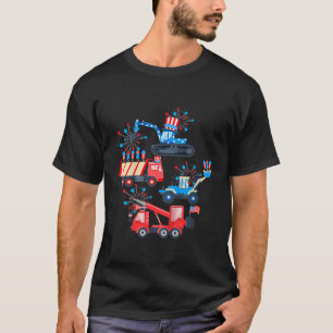 Kinder Jungen 4. Juli Krane LKW Bau Veh T-Shirt