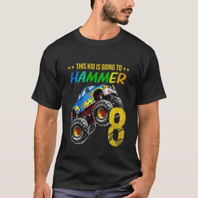 Kinder Jungen 8th Birthday Monster Truck Birthday  T-Shirt (Vorderseite)