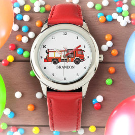 Kinder Jungen Feuer Motor Feuerwehrmann Name des L Armbanduhr