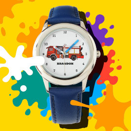 Kinder Jungen Feuer Motor Feuerwehrmann Name des L Armbanduhr