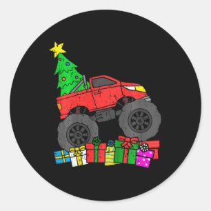 Kinder Jungen Monster LKW Weihnachtsbaum Kleinkind Runder Aufkleber