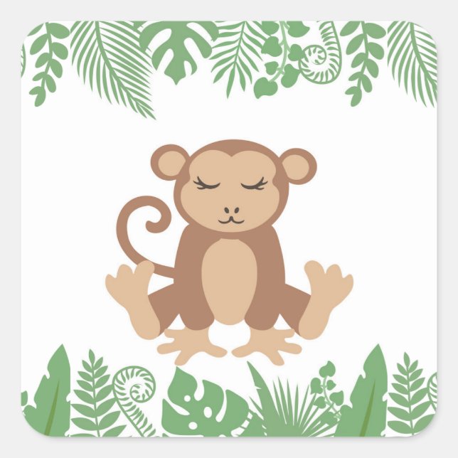 Kinder Jungle Animals Party Square Sticker - Affe (Vorderseite)