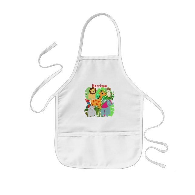 Kinder Jungle Safari Cartoon Tiere Personalisiert Kinderschürze (Vorne)