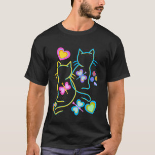 Kinder Katzen Kind Katze Frühling Sommer Herz Höre T-Shirt