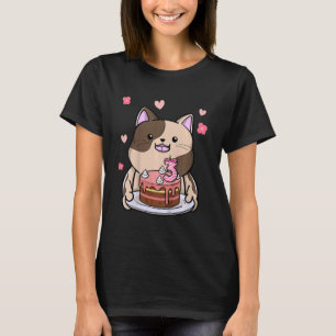 Kinder Katzenkatze mit Geburtstagskuchen 3. Jahr B T-Shirt