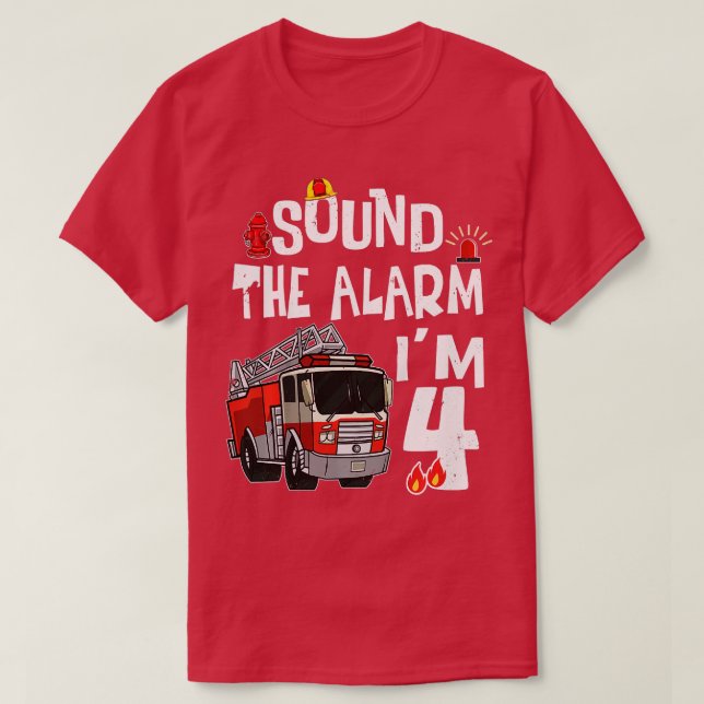 Kinder Kinder Feuerwehrfahrzeug T-Shirt 4. Geburts (Design vorne)