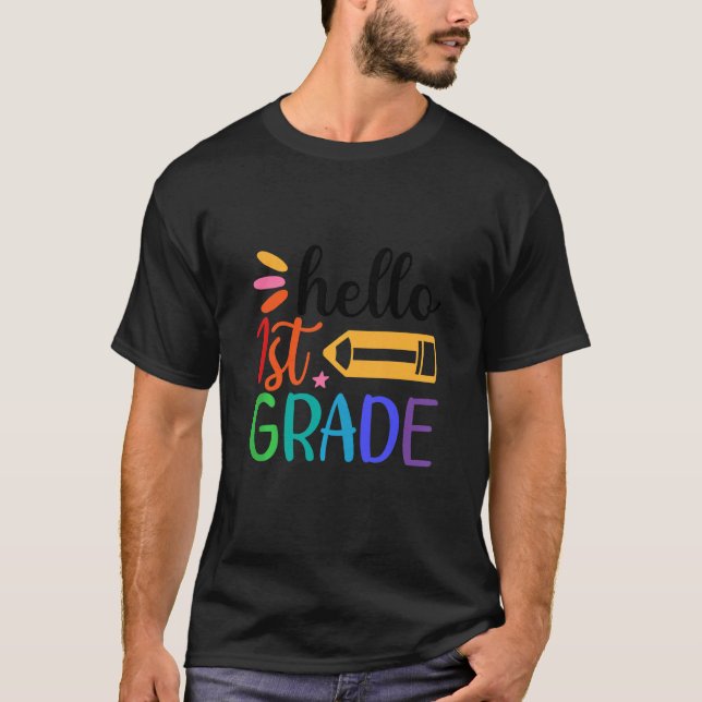 Kinder Kinder weiß Hallo erste Klasse zurück zur S T-Shirt (Vorderseite)