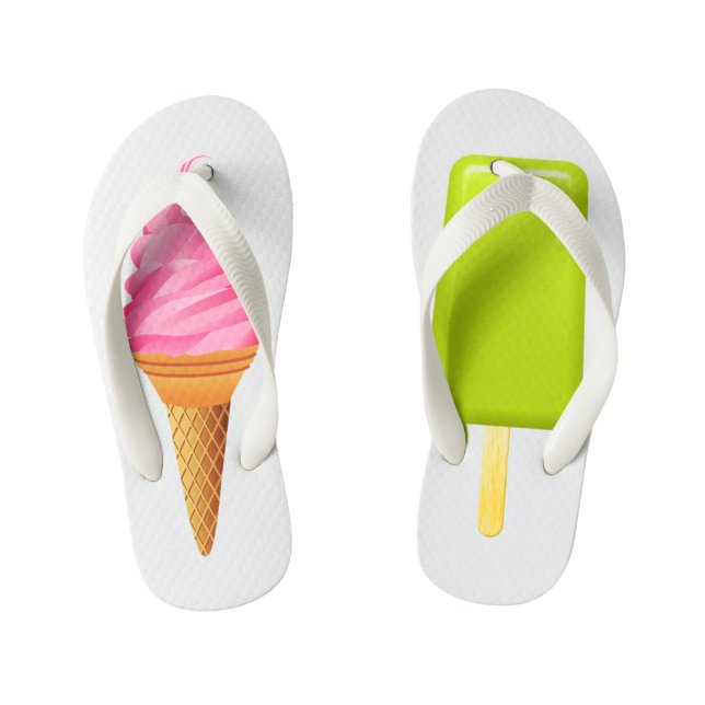 Kinder kippen Flops - rosa Eiscreme + grüne Eiscre Kinderbadesandalen (Fußbett)