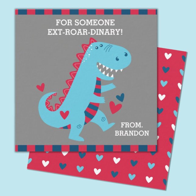 Kinder-Klassenzimmer Dinosaurier Valentine Note Ca Mitteilungskarte (Kids Valentines Dinosaur mini card, great for a Valentine's Day classroom exchange)
