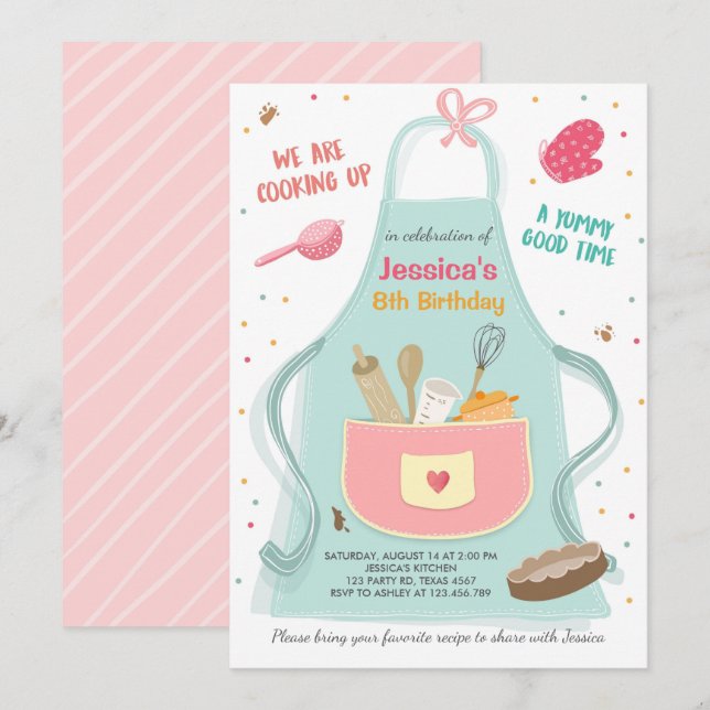 Kinder Kochen Geburtstag Einladung Küche Backen (Vorne/Hinten)