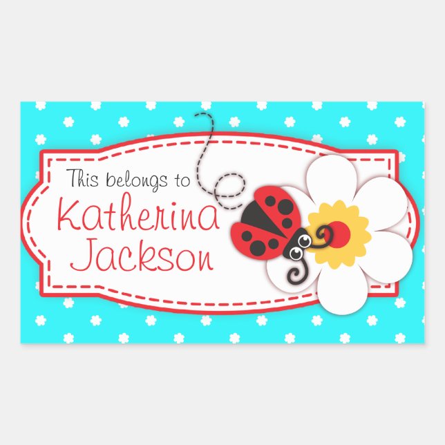 Kinder ladybug Buchschild mit dem Namen aqua blue  Rechteckiger Aufkleber (Vorderseite)