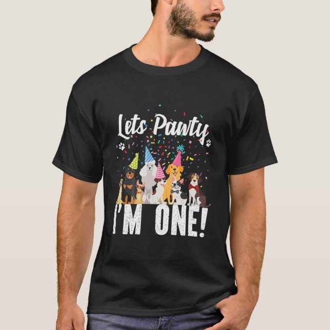 Kinder Lasse Pawty, ich bin eins! Welpenhund zum G T-Shirt (Vorderseite)
