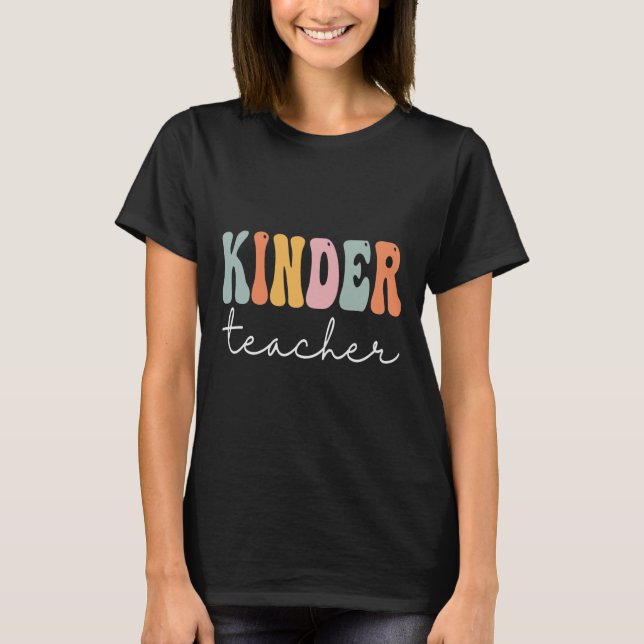 Kinder-Lehrerin Retro Groovy Frauen glücklichen er T-Shirt (Vorderseite)