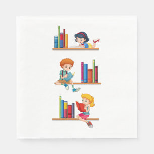 Kinder lesen Bücher auf einem Regal Serviette