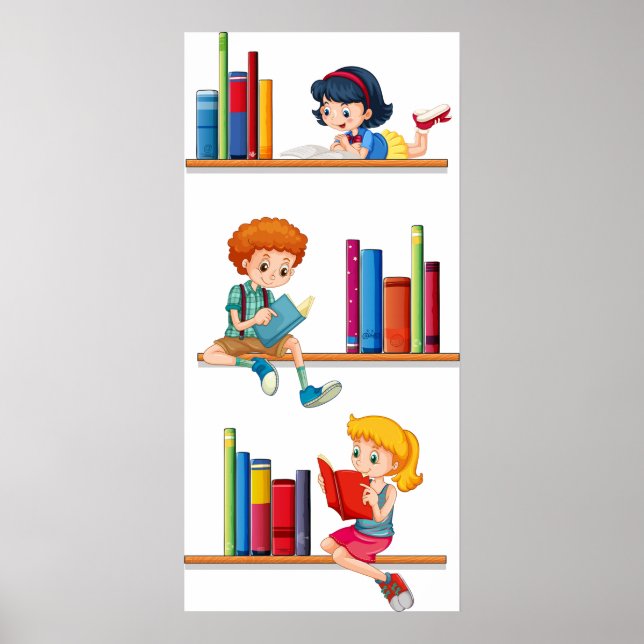 Kinder lesen Bücher Poster (Vorne)