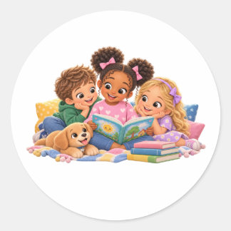 Kinder lesen gemeinsam Storytime Runder Aufkleber