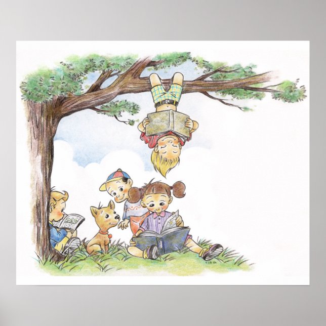 Kinder lesen unter einem Baum Poster (Vorne)