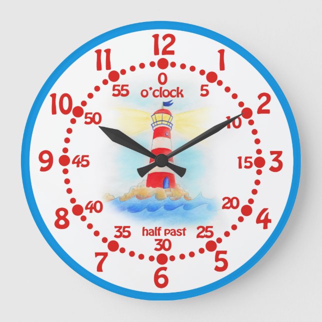 Kinder Leuchtturm lernen Zeit blauen weißen Wanduh Große Wanduhr (Vorderseite)