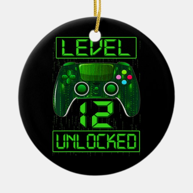 Kinder Level 12 Unverriegelter lustiger Videospiel Keramik Ornament (Vorne)