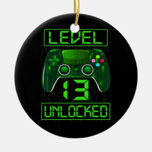 Kinder Level 13 Unverriegelter lustiger Videospiel Keramik Ornament (Vorne)