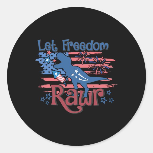 Kinder Ließ Freedom Rawr T-rex Dinosaur Usa Flagge Runder Aufkleber (Vorderseite)
