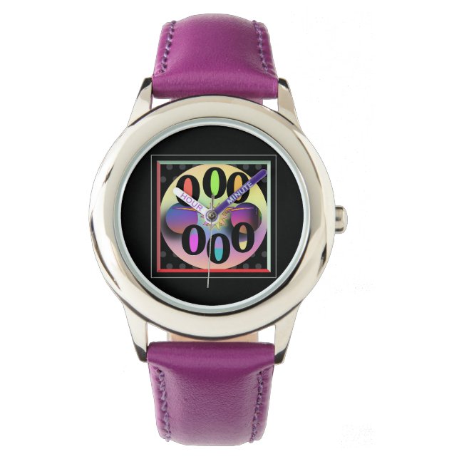 Kinder Lila Brille mit der Nummer 0 Armbanduhr (Vorderseite)