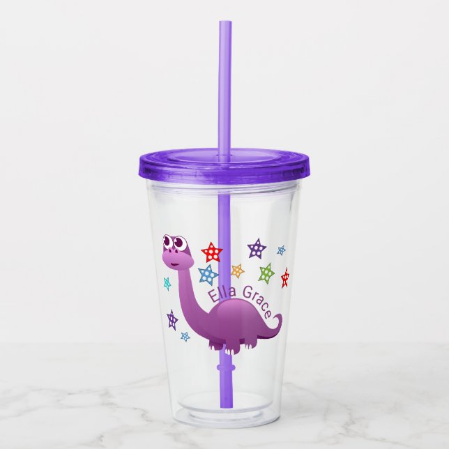 Kinder Lila Dinosaurier Personalisiert Acryltrinkbecher (Vorderseite)