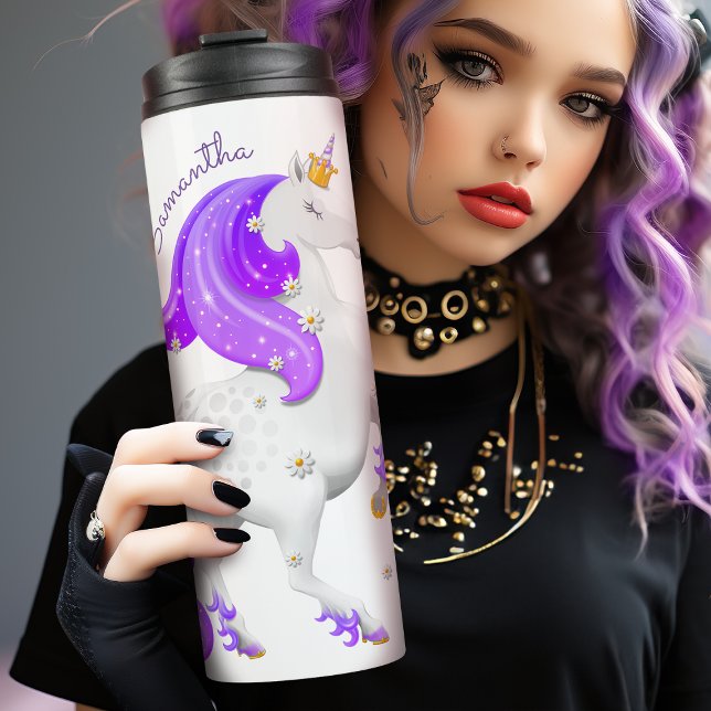 Kinder Lila Einhorn mit Blume Thermal Tumbler Thermosbecher (Von Creator hochgeladen)