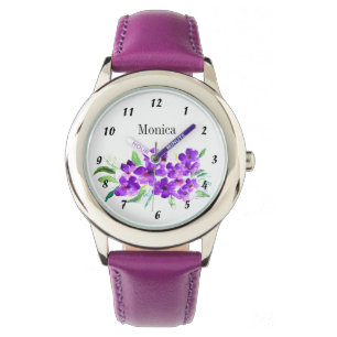Kinder Lila Wildblume Botanische Blume Name Armbanduhr